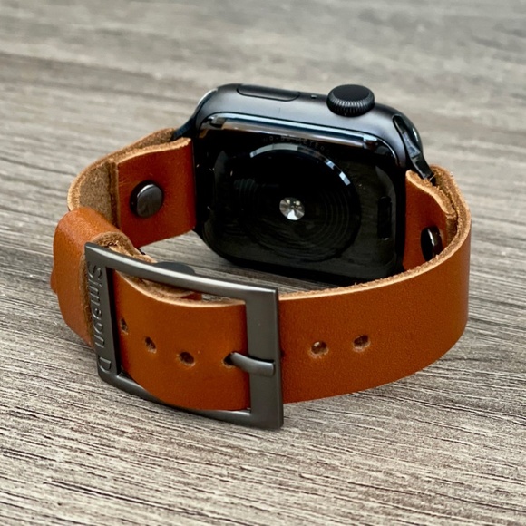 Light Brown iWatch Series 7 Leather Band Black Metal Women Jewelry Bracelet main image 8